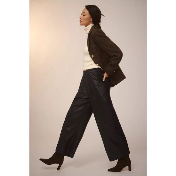 Pilcro Anthropologie The Izzie Relaxed Faux Leather Barrel Pants Black XS - Picture 2 of 7